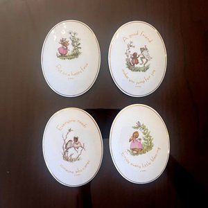 Genuine Porcelain 4- Piece 'Tiny Talks' Joyful Phrases Plaques!